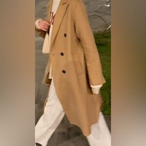 Zara trench coat, woolblend, brown/tan, black buttons